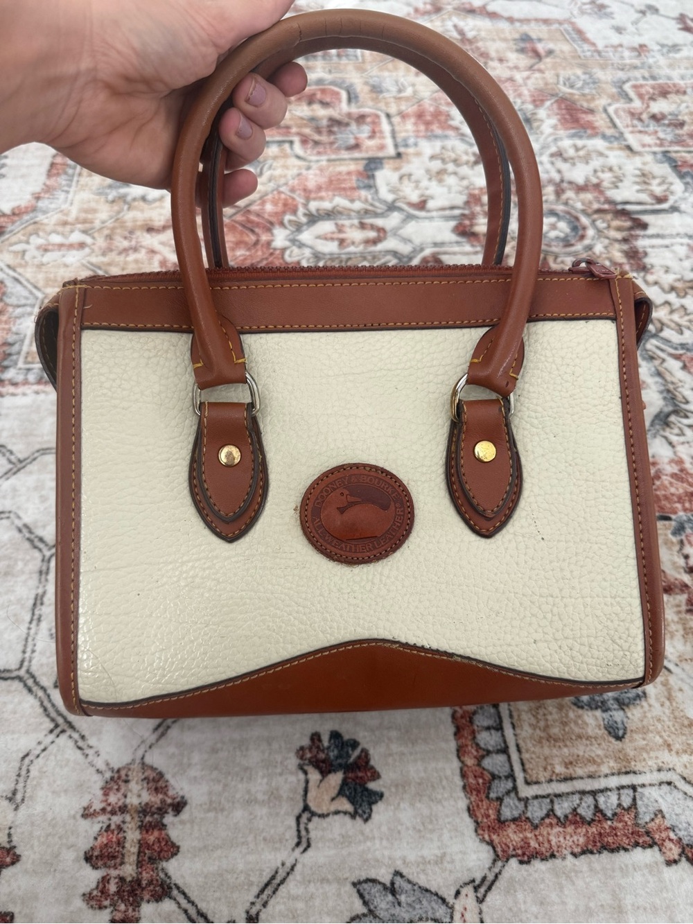 Dooney & Bourke All Weather Leather Satchel Cream Brown Vintage Top Handle Bag